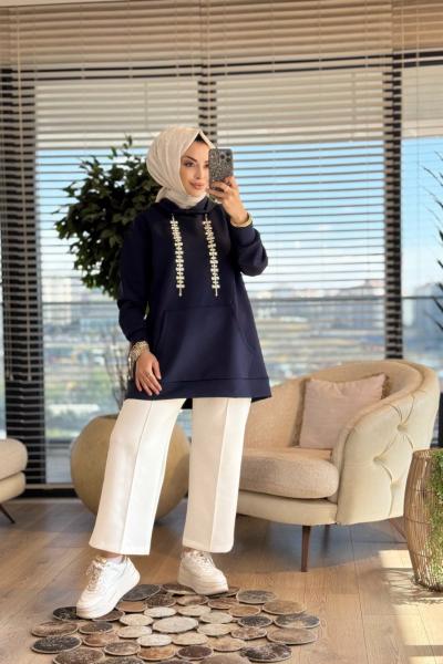 HWN9021 Parla Kanguru Cepli Sweat Lacivert