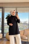 HWN9025 Kalp Broşlu Scuba Sweat Siyah