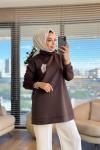 HWN9025 Kalp Broşlu Scuba Sweat Kahve