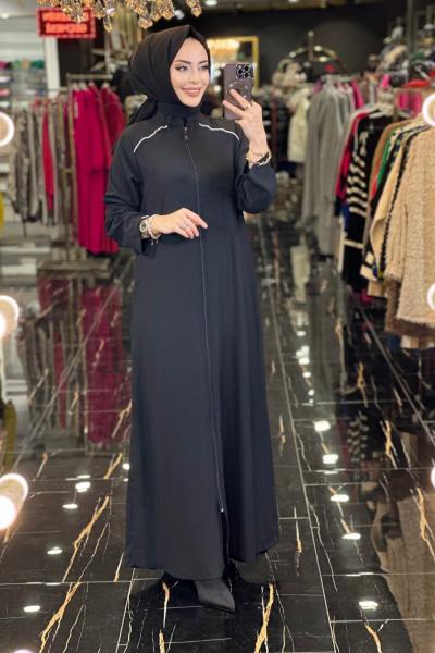 MB1011 Taş Şerit Detaylı Feraace Siyah