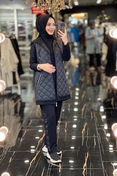 MB24365 Kapitone Yelek 3lü Takım Siyah