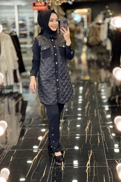 MB24542 Çıt Çıt Detaylı Kapitone Takım Siyah