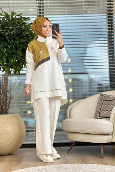 MB24570 Tüylü Kordonlu Takım Ekru