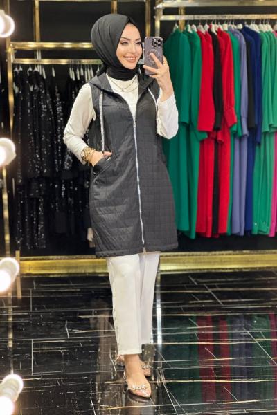 MB2859 Taşlı Kordonlu İnce Yelek Siyah