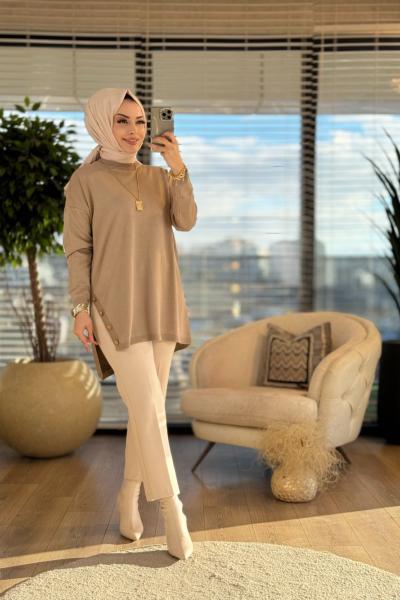 MRW1101 Tek Yan Verev Triko Tunik Vizon