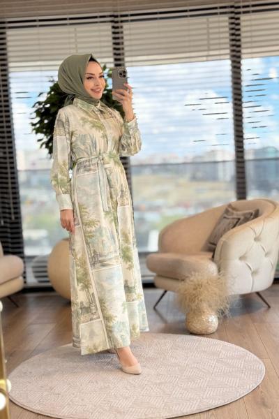 MRW1351 Tablo Desen Elbise Haki