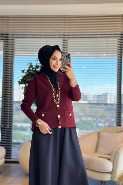 MRW1509 Blazer Triko Ceket Bordo