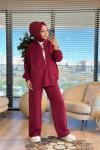 MRW1593 Önü Taşlı Pantolonlu Takım Bordo