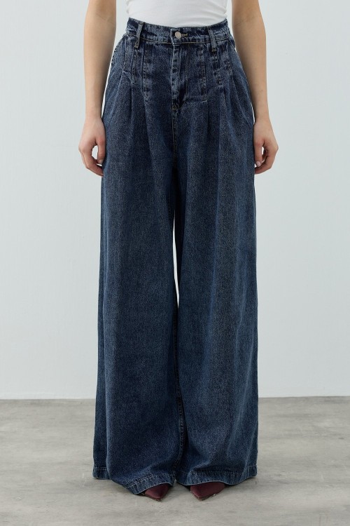 MRW1691 Pileli Denim Pantolon Lacivert