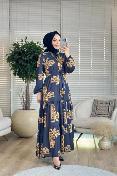 MRW877 Çerçeve Desenli Elbise Siyah