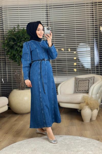 MY-01053 Kot Ön Dikişli Elbise Mavi