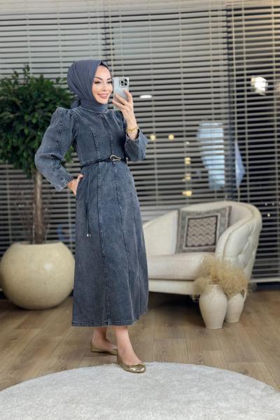 MY-01053 Kot Ön Dikişli Elbise Siyah