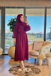 PR5708 Şifon Üstü Lastik Büzgülü Elbise Bordo