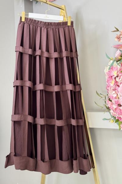 S5614 Pasion Kafes Detaylı Dubai Etek Kahve