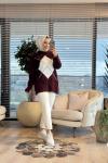 T8508 Önü Zikzak Desenli Triko Tunik Bordo