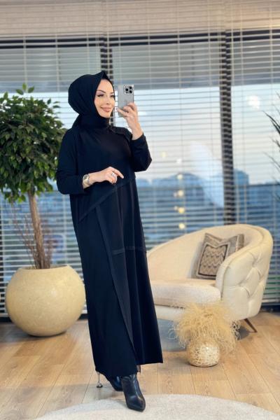W5729 Çok Parçalı Tam Boy Elbise Siyah