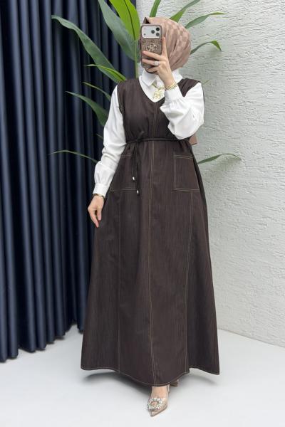 Afize Kot Jile Tesettür Giyim Kahve