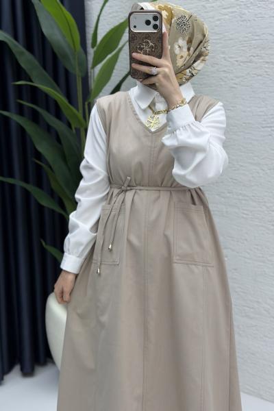 Afize Kot Jile Tesettür Giyim Taş Rengi