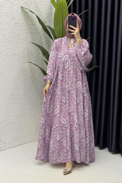 Ahu Elbise Tesettür Giyim Lila