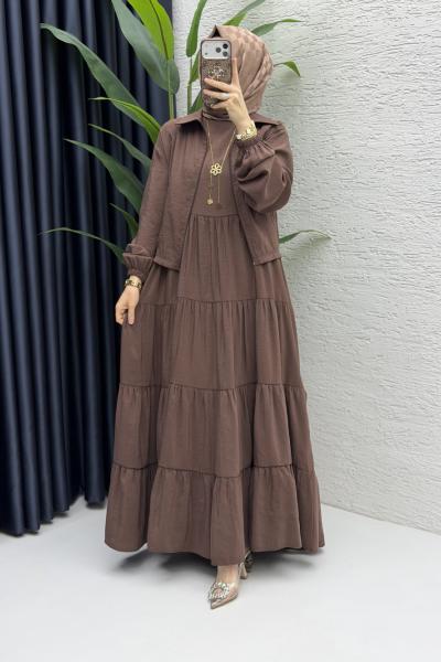 Ahu Elbise Tesettür Giyim  Sütlü Kahve