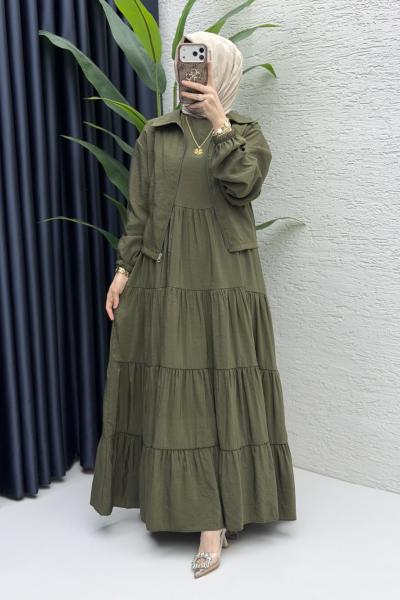 Ahu Elbise Tesettür Giyim  Haki