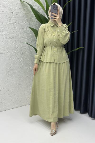 Alya Etekli Tesettür Takım Mint Yeşili