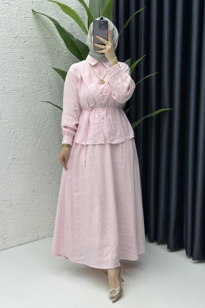 Alya Etekli Tesettür Takım Pudra