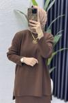 Asel Etekli Takım Tesettür Giyim  Kahverengi