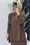 Asel Etekli Takım Tesettür Giyim  Kahverengi