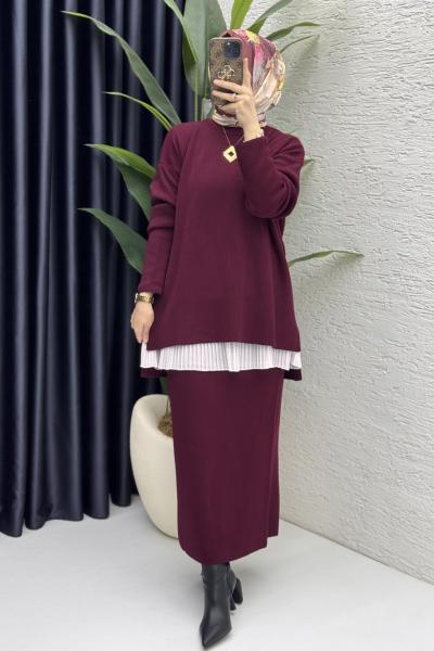 Asel Takım Tesettür Giyim  Bordo