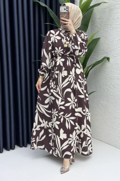 Beyza Elbise Tesettür Giyim Kahve