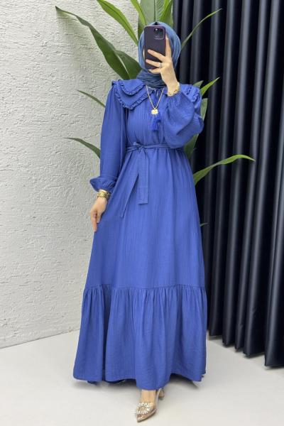Beyzade Elbise Tesettür Giyim Saks Mavisi