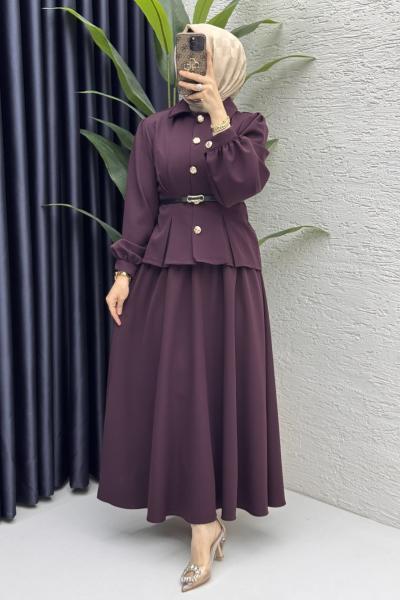 Bihter Etekli Takım Tesettür Giyim Mürdüm