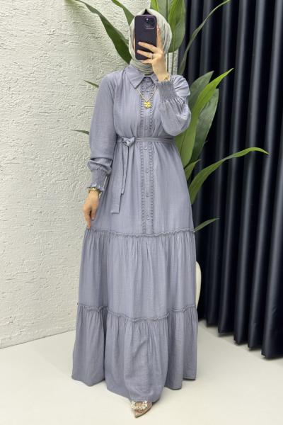 Büşra Elbise Tesettür Giyim Gri