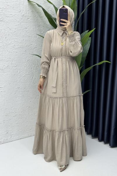 Büşra Elbise Tesettür Giyim Taş Rengi