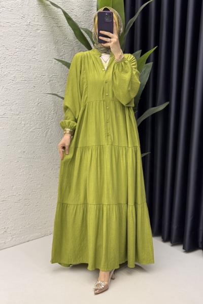 Ceren Elbise Tesettür Giyim Yağ Yeşili