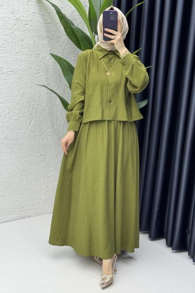 Didem Etekli Takım Tesettür Giyim Yağ Yeşili