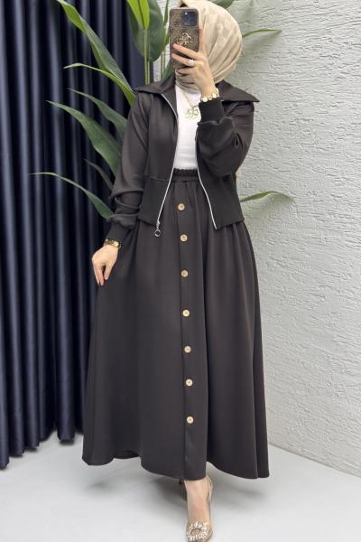 Dilruba Etekli Takım Tesettür Giyim  Acı Kahve