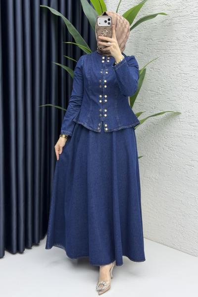 Duru Kot Etekli Takım Tesettür Giyim  Lacivert
