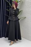 Eflal Etekli Takım Tesettür Giyim  Siyah