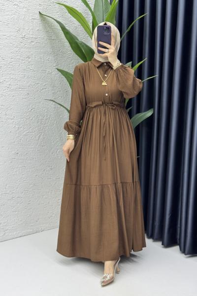 Hümeyra Elbise Tesettür Giyim Kahverengi