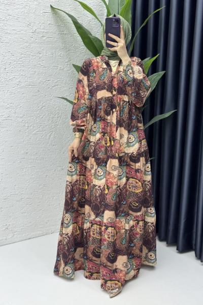 İlkim Elbise Tesettür Giyim Kahverengi