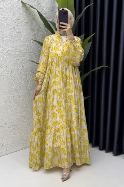 İnci Elbise Tesettür Giyim Sarı