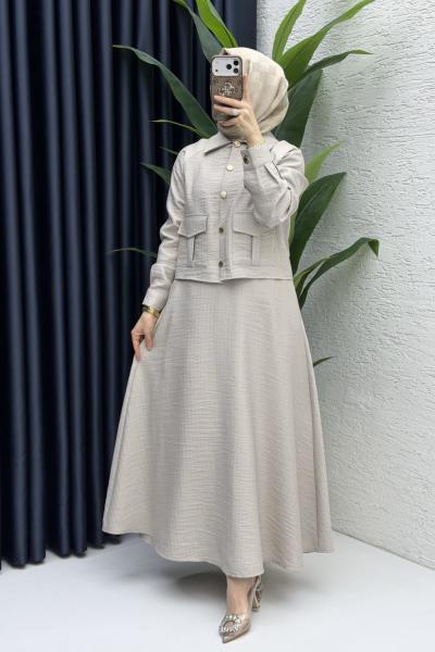Laya Etekli Takım Tesettür Giyim Taş Rengi