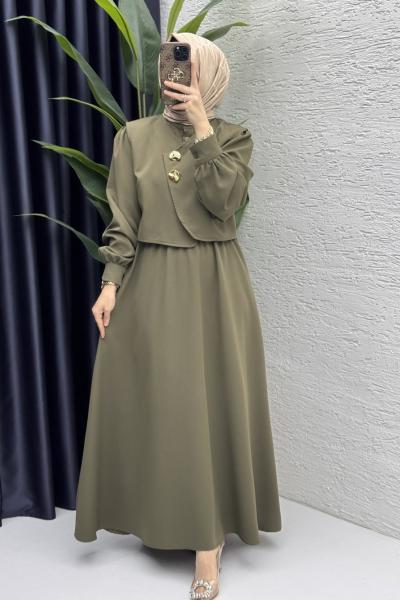 Leyza Elbise Tesettür Giyim  Haki