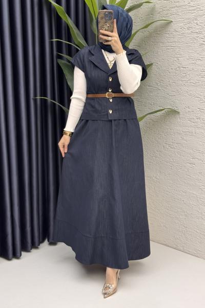 Limra Etekli Takım Tesettür Giyim  Lacivert