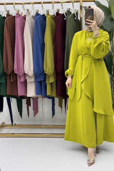 Mahinur Takım Tesettür Giyim  Yağ Yeşili