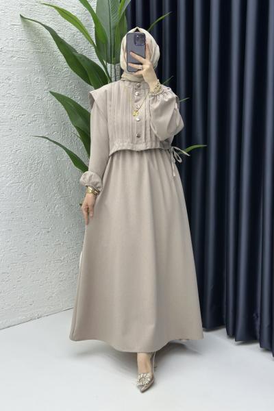 Mahinur Tesettür Elbise Taş Rengi