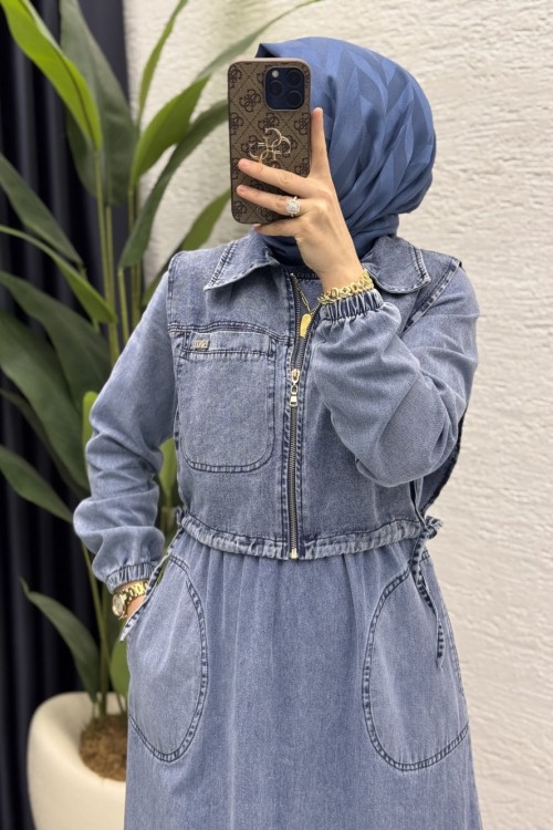 Merve Kot Elbise Tesettür Giyim  Mavi