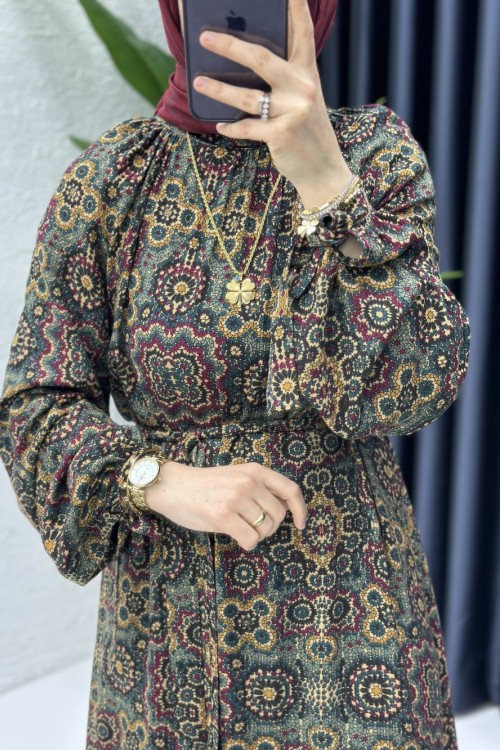 Mimoza Elbise Bordo